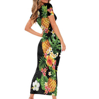 Hawaii Pineapple Tropical Family Matching Short Sleeve Bodycon Dress and Hawaiian Shirt Colorful Hibiscus Plumeria LT01 - Polynesian Pride