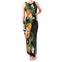 Hawaii Pineapple Tropical Family Matching Tank Maxi Dress and Hawaiian Shirt Colorful Hibiscus Plumeria LT01 Mom's Dress Black - Polynesian Pride