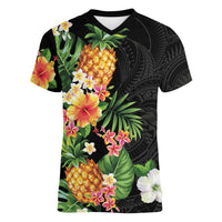 Hawaii Pineapple Tropical Women V-Neck T-Shirt Colorful Hibiscus Plumeria