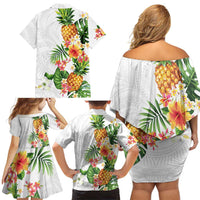 Hawaii Pineapple Tropical Family Matching Off Shoulder Short Dress and Hawaiian Shirt Luminous Hibiscus Plumeria LT01 - Polynesian Pride