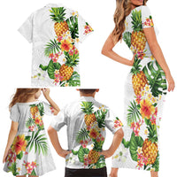 Hawaii Pineapple Tropical Family Matching Short Sleeve Bodycon Dress and Hawaiian Shirt Luminous Hibiscus Plumeria LT01 - Polynesian Pride