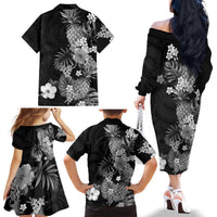 Hawaii Pineapple Tropical Family Matching Off The Shoulder Long Sleeve Dress and Hawaiian Shirt Neutral Hibiscus Plumeria LT01 - Polynesian Pride