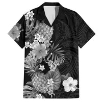 Hawaii Pineapple Tropical Family Matching Tank Maxi Dress and Hawaiian Shirt Neutral Hibiscus Plumeria LT01 Dad's Shirt - Short Sleeve Black - Polynesian Pride