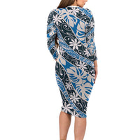 Ninamu Tahiti Tiare Monstera Family Matching Long Sleeve Bodycon Dress and Hawaiian Shirt Polynesian Pattern Curve Style LT01 - Polynesian Pride