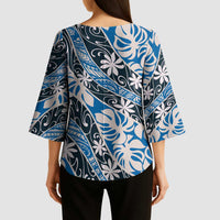 Ninamu Tahiti Tiare Monstera Kimono Sleeve Blouse Polynesian Pattern Curve Style LT01 - Polynesian Pride