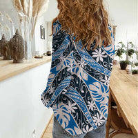Ninamu Tahiti Tiare Monstera Women Casual Shirt Polynesian Pattern Curve Style - Polynesian Pride