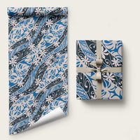 Ninamu Tahiti Tiare Monstera Wrapping Paper Polynesian Pattern Curve Style LT01 58" × 23" Blue - Polynesian Pride