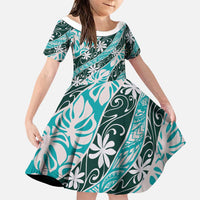 Cyan Tahiti Tiare Monstera Family Matching Puletasi and Hawaiian Shirt Polynesian Pattern Curve Style - Polynesian Pride