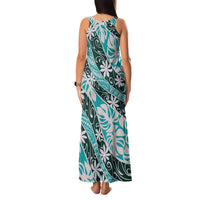 Cyan Tahiti Tiare Monstera Family Matching Tank Maxi Dress and Hawaiian Shirt Polynesian Pattern Curve Style LT01 - Polynesian Pride
