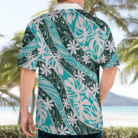 Cyan Tahiti Tiare Monstera Hawaiian Shirt Polynesian Pattern Curve Style - Polynesian Pride