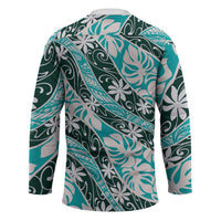 Cyan Tahiti Tiare Monstera Hockey Jersey Polynesian Pattern Curve Style - Polynesian Pride