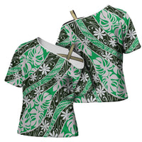 Matie Tahiti Tiare Monstera Cross Shoulder Shirt Polynesian Pattern Curve Style - Polynesian Pride