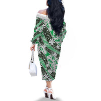 Matie Tahiti Tiare Monstera Family Matching Off The Shoulder Long Sleeve Dress and Hawaiian Shirt Polynesian Pattern Curve Style LT01 - Polynesian Pride