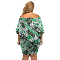 Matie Tahiti Tiare Monstera Family Matching Off Shoulder Short Dress and Hawaiian Shirt Polynesian Pattern Curve Style LT01 - Polynesian Pride