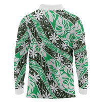 Matie Tahiti Tiare Monstera Long Sleeve Polo Shirt Polynesian Pattern Curve Style LT01 - Polynesian Pride
