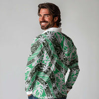 Matie Tahiti Tiare Monstera Long Sleeve Polo Shirt Polynesian Pattern Curve Style LT01 - Polynesian Pride