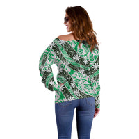 Matie Tahiti Tiare Monstera Off Shoulder Sweater Polynesian Pattern Curve Style - Polynesian Pride