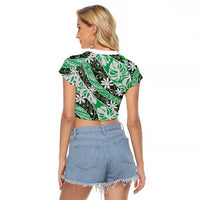 Matie Tahiti Tiare Monstera Raglan Cropped T Shirt Polynesian Pattern Curve Style - Polynesian Pride