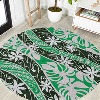 Matie Tahiti Tiare Monstera Round Carpet Polynesian Pattern Curve Style LT01 Green - Polynesian Pride