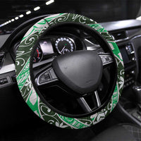 Matie Tahiti Tiare Monstera Steering Wheel Cover Polynesian Pattern Curve Style LT01 Universal Fit Green - Polynesian Pride