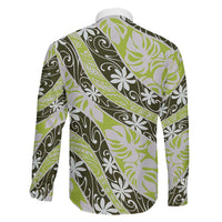 Olive Tahiti Tiare Monstera Family Matching Long Sleeve Bodycon Dress and Hawaiian Shirt Polynesian Pattern Curve Style LT01 - Polynesian Pride