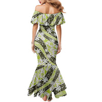 Olive Tahiti Tiare Monstera Family Matching Mermaid Dress and Hawaiian Shirt Polynesian Pattern Curve Style - Polynesian Pride