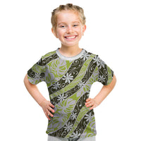 Olive Tahiti Tiare Monstera Kid T Shirt Polynesian Pattern Curve Style - Polynesian Pride