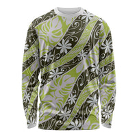Olive Tahiti Tiare Monstera Long Sleeve Shirt Polynesian Pattern Curve Style LT01 Unisex Olive - Polynesian Pride