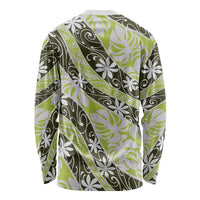 Olive Tahiti Tiare Monstera Long Sleeve Shirt Polynesian Pattern Curve Style LT01 - Polynesian Pride