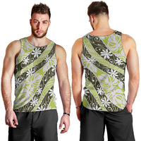 Olive Tahiti Tiare Monstera Men Tank Top Polynesian Pattern Curve Style LT01 - Polynesian Pride