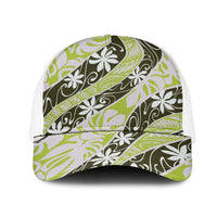 Olive Tahiti Tiare Monstera Mesh Trucker Cap Polynesian Pattern Curve Style - Polynesian Pride
