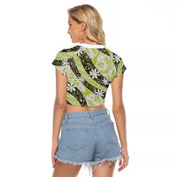 Olive Tahiti Tiare Monstera Raglan Cropped T Shirt Polynesian Pattern Curve Style - Polynesian Pride