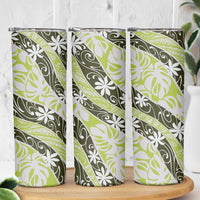 Olive Tahiti Tiare Monstera Skinny Tumbler Polynesian Pattern Curve Style LT01 - Polynesian Pride