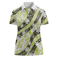 Olive Tahiti Tiare Monstera Women Polo Shirt Polynesian Pattern Curve Style - Polynesian Pride