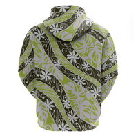 Olive Tahiti Tiare Monstera Zip Hoodie Polynesian Pattern Curve Style LT01 - Polynesian Pride
