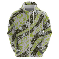 Olive Tahiti Tiare Monstera Zip Hoodie Polynesian Pattern Curve Style LT01 - Polynesian Pride