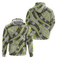 Olive Tahiti Tiare Monstera Zip Hoodie Polynesian Pattern Curve Style LT01 - Polynesian Pride