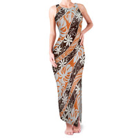 Puatou Tahiti Tiare Monstera Family Matching Tank Maxi Dress and Hawaiian Shirt Polynesian Pattern Curve Style LT01 Mom's Dress Orange - Polynesian Pride