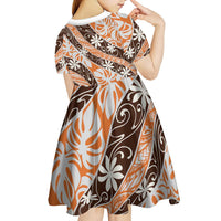 Puatou Tahiti Tiare Monstera Kid Short Sleeve Dress Polynesian Pattern Curve Style - Polynesian Pride