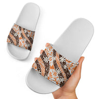 Puatou Tahiti Tiare Monstera Slide Sandals Polynesian Pattern Curve Style - Polynesian Pride