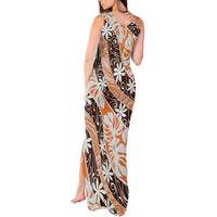 Puatou Tahiti Tiare Monstera Tank Maxi Dress Polynesian Pattern Curve Style - Polynesian Pride