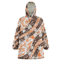 Puatou Tahiti Tiare Monstera Wearable Blanket Hoodie Polynesian Pattern Curve Style LT01 One Size Orange - Polynesian Pride