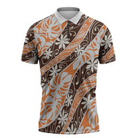 Puatou Tahiti Tiare Monstera Zipper Polo Shirt Polynesian Pattern Curve Style - Polynesian Pride