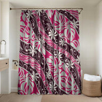 Tarona Tahiti Tiare Monstera Bathroom Set Polynesian Pattern Curve Style LT01 Shower Curtain Only Pink - Polynesian Pride