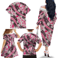 Tarona Tahiti Tiare Monstera Family Matching Off The Shoulder Long Sleeve Dress and Hawaiian Shirt Polynesian Pattern Curve Style LT01 - Polynesian Pride