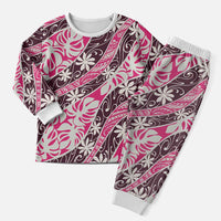 Tarona Tahiti Tiare Monstera Christmas Pajama Set Polynesian Pattern Curve Style - Polynesian Pride