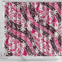 Tarona Tahiti Tiare Monstera Shower Curtain Polynesian Pattern Curve Style - Polynesian Pride