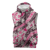 Tarona Tahiti Tiare Monstera Sleeveless Hoodie Polynesian Pattern Curve Style - Polynesian Pride