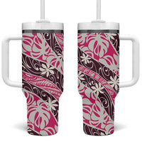 Tarona Tahiti Tiare Monstera Tumbler With Handle Polynesian Pattern Curve Style - Polynesian Pride