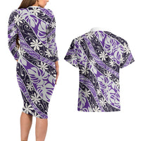 Vareau Tahiti Tiare Monstera Couples Matching Long Sleeve Bodycon Dress and Hawaiian Shirt Polynesian Pattern Curve Style - Polynesian Pride